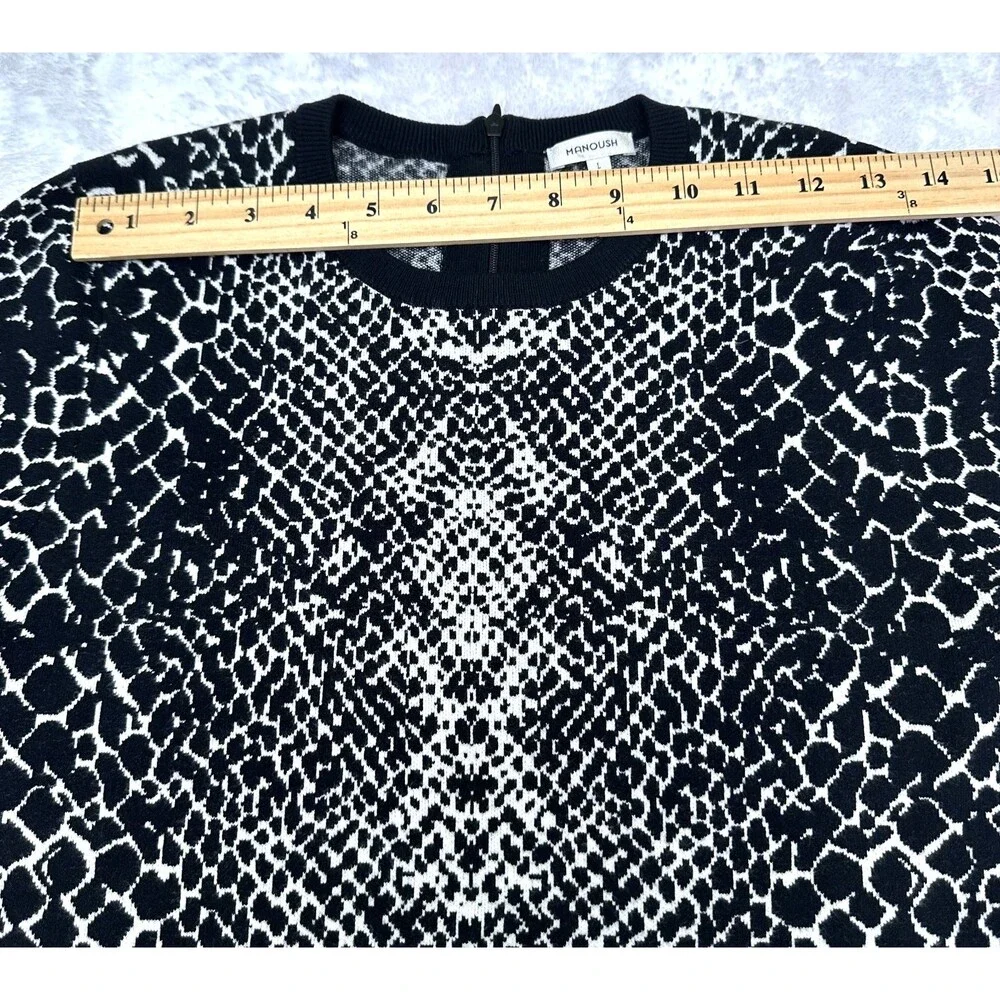 Manoush Women's Blake & White Snake Print Knit Short Sleeve Sweater Top Sz L
